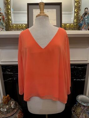 Bisou Bisou Bright Coral V-Neck Lightweight Blouse